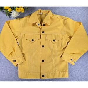 Vintage 70s Levis Trucker Jacket Kids Youth 7 Yellow Denim Snap Button Western